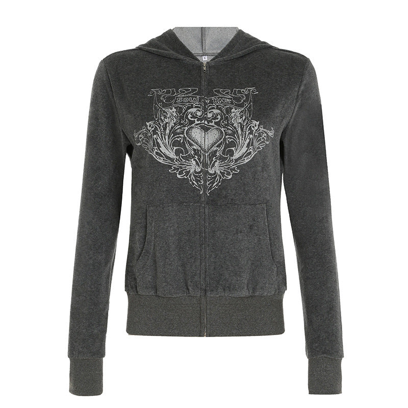 American Retro Printed Loose Sweatshirt Cardigan