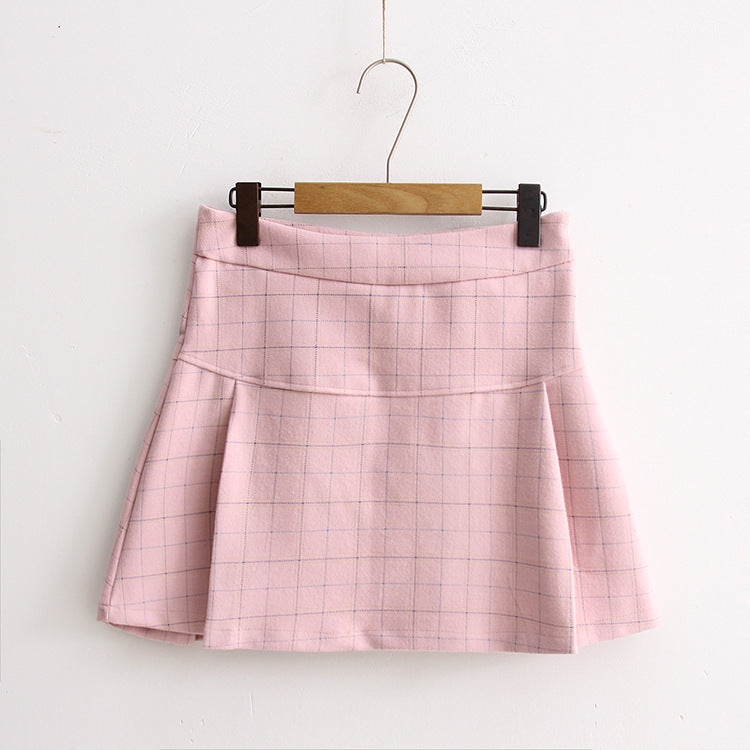 College wind bow plaid woolen skirt female A word skirt student skirt