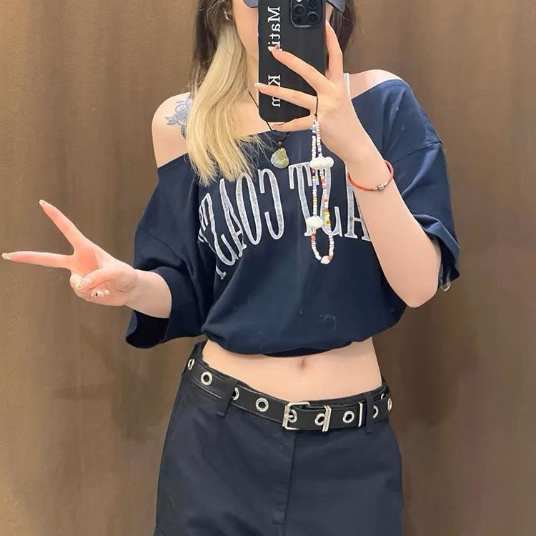 American Retro Hot Girl Diagonal Collar Short Sleeve