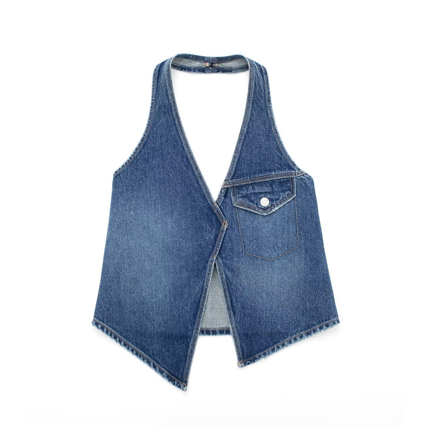 Women's Collar Denim Top Mid Waist