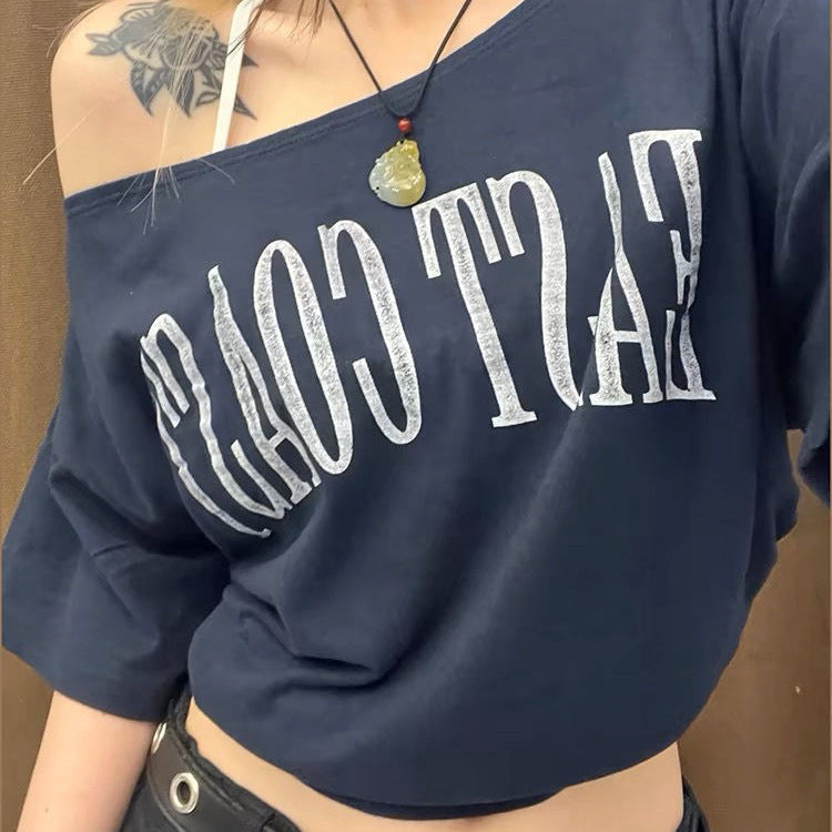 American Retro Hot Girl Diagonal Collar Short Sleeve