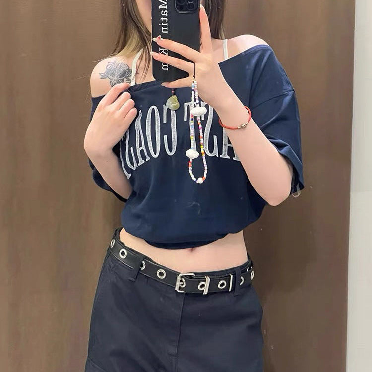 American Retro Hot Girl Diagonal Collar Short Sleeve