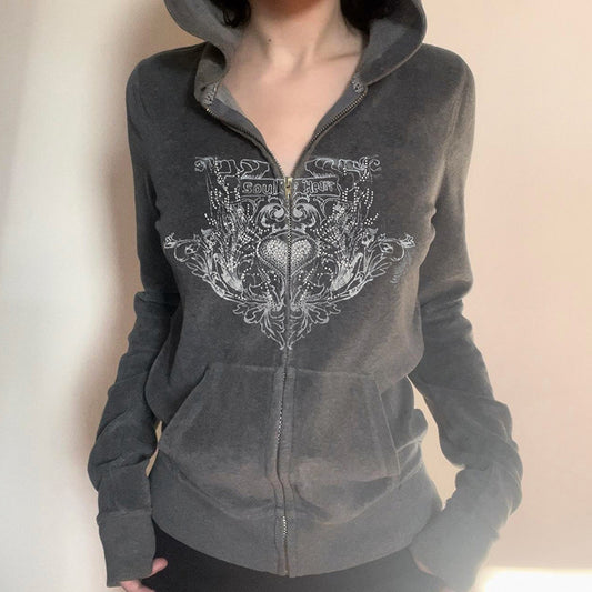 American Retro Printed Loose Sweatshirt Cardigan