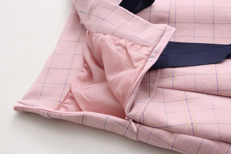 College wind bow plaid woolen skirt female A word skirt student skirt