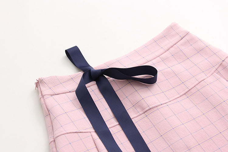 College wind bow plaid woolen skirt female A word skirt student skirt