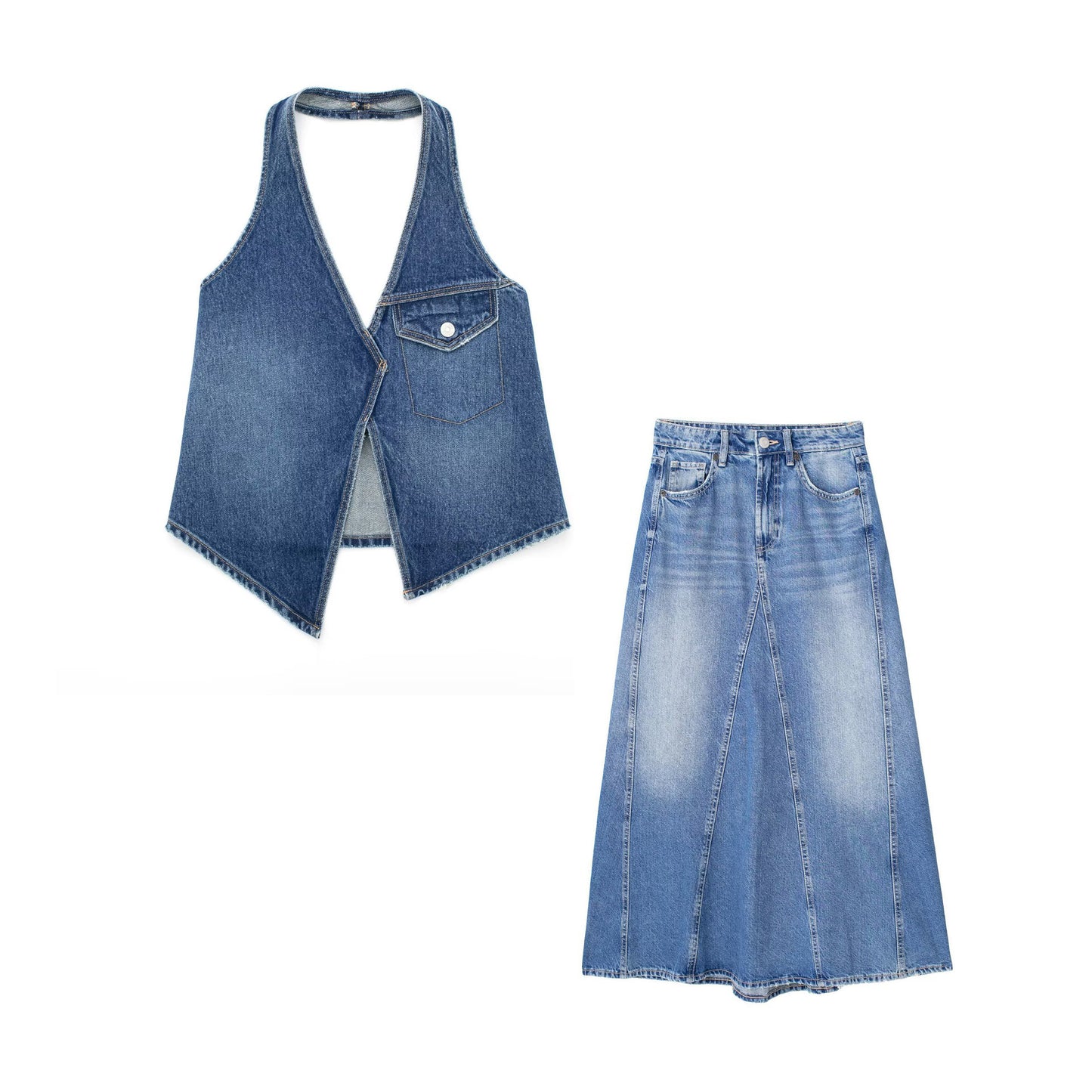 Women's Collar Denim Top Mid Waist