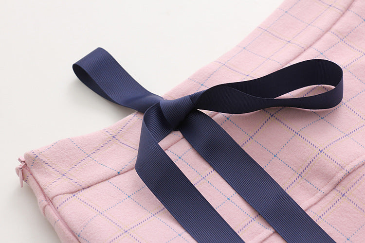 College wind bow plaid woolen skirt female A word skirt student skirt